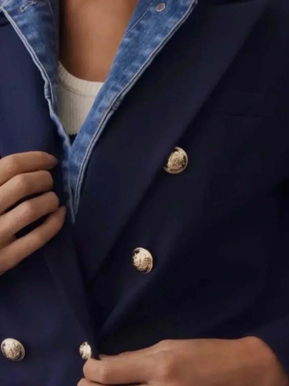 Dolan Navy (Item- 302) Double Breasted Miller Removable Denim Dickey Blazer XS